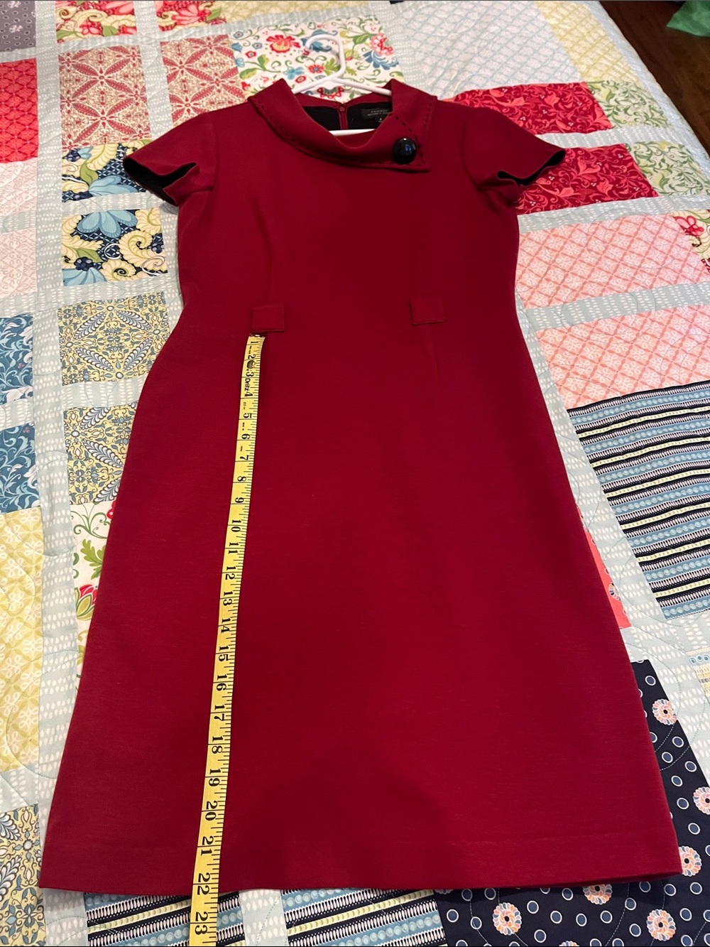 Tahari Burgundy Short-Sleeve Midi Sheath Dress